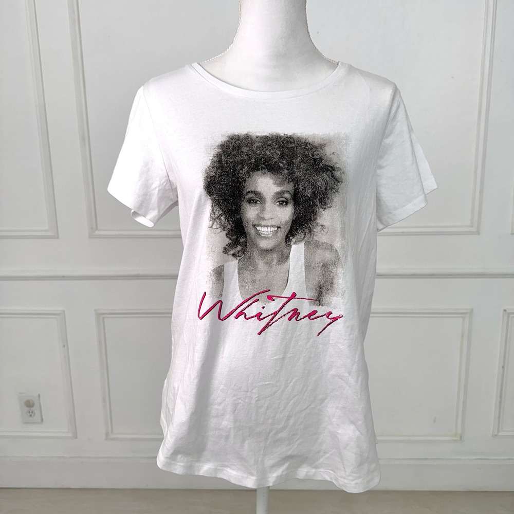 Whitney Houston Graphic T-Shirt Women‎ Size 12 White Music Tee Concert The Voice